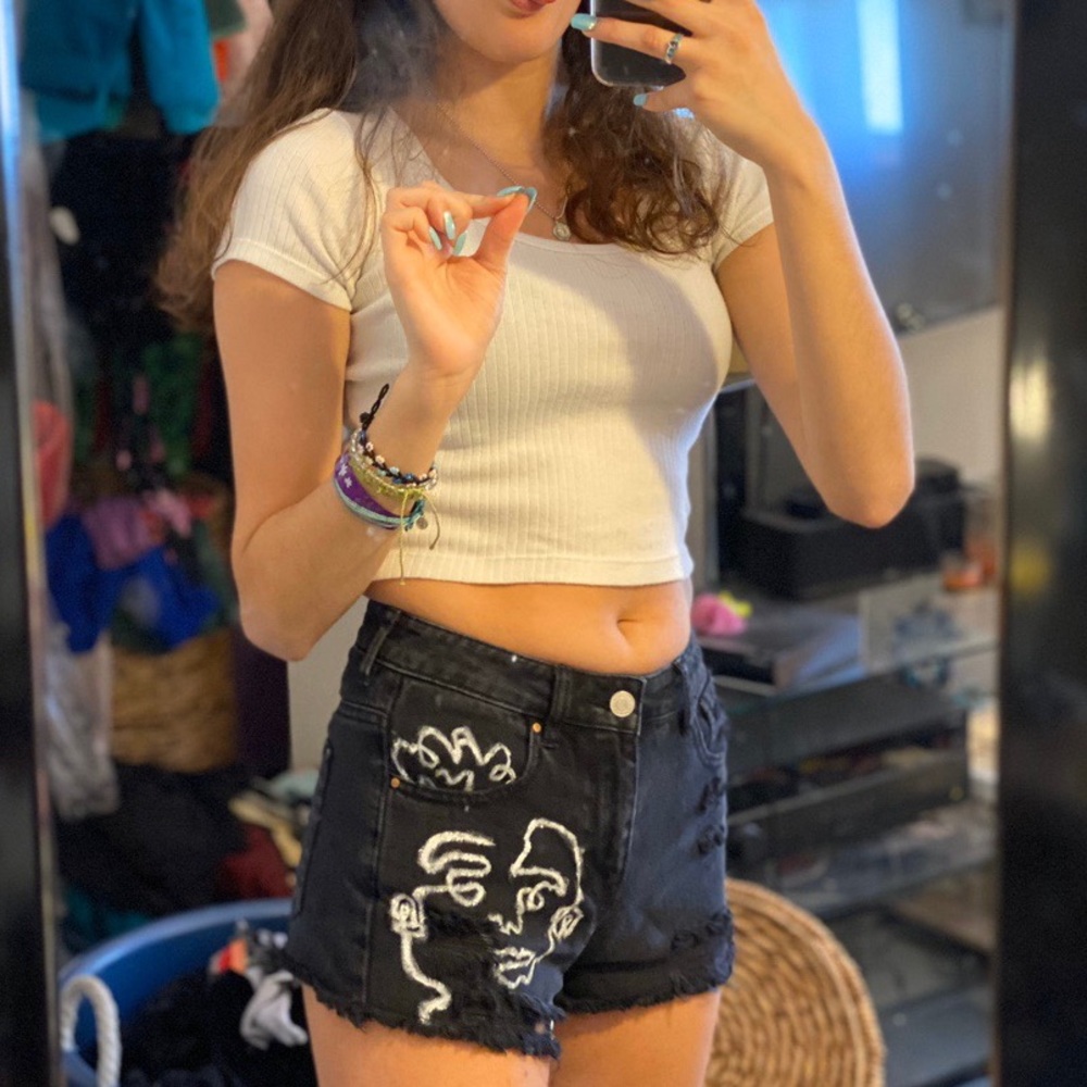 PacSun Painted Black Denim Shorts
